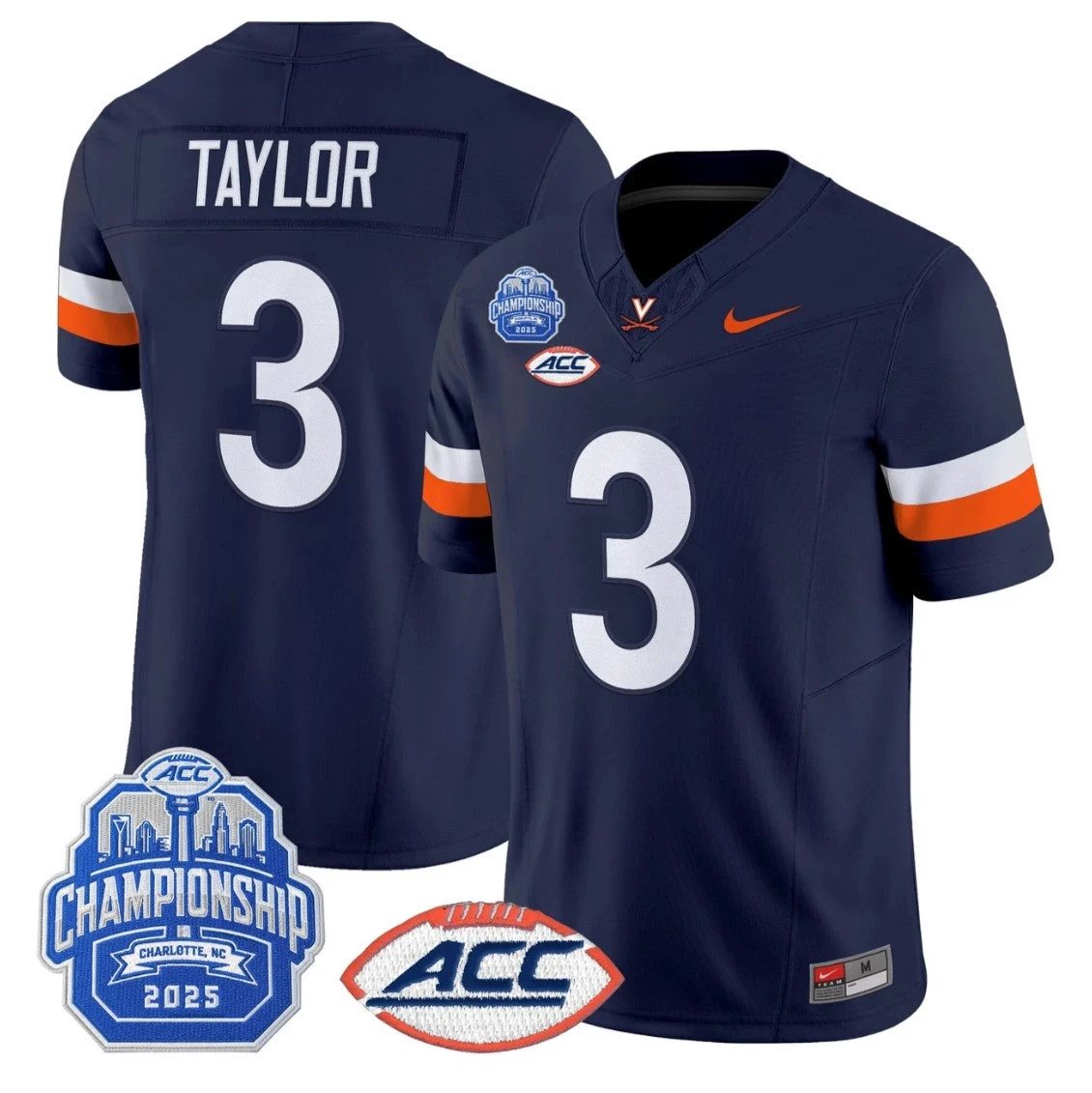 J'Mari Taylor Jersey #3 Virginia Cavaliers 2025 ACC Championship Stitched by My Store NCAA Football Jerseys
