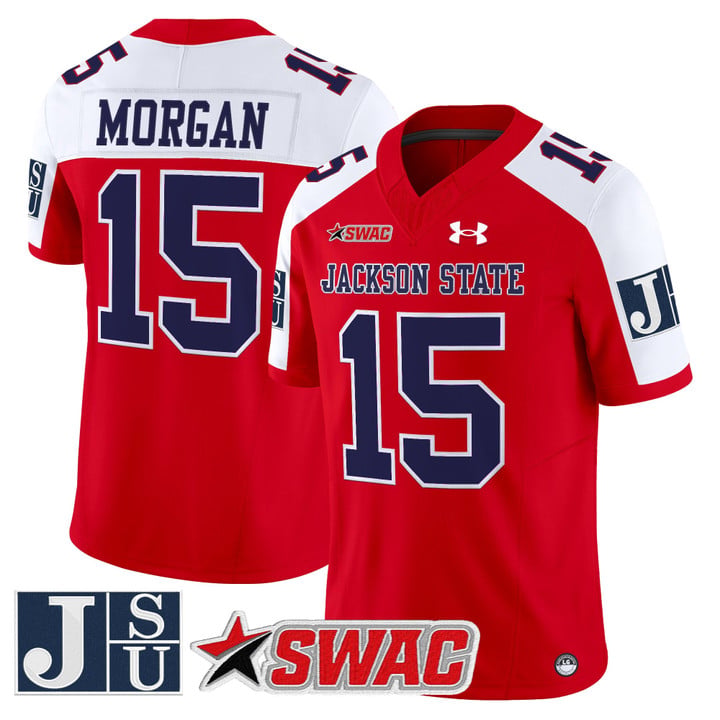JaCobian Morgan Jersey #15 Jackson State Tigers 2025 Vapor Stitched by My Store NCAA Football Jerseys