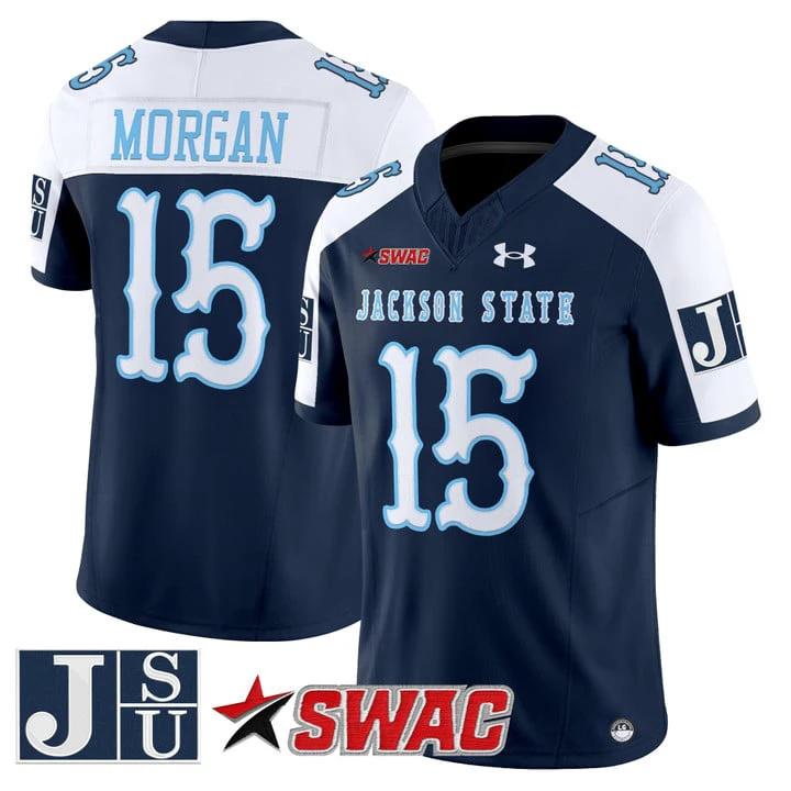 JaCobian Morgan Jersey #15 Jackson State Tigers 2025 Vapor V2 Stitched by My Store NCAA Football Jerseys