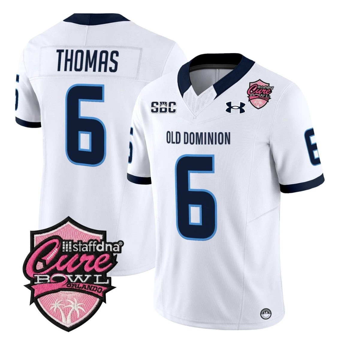 Ja'Cory Thomas Jersey #6 Old Dominion Monarchs 2025 Cure Bowl Stitched White by NCAA Football Jersey