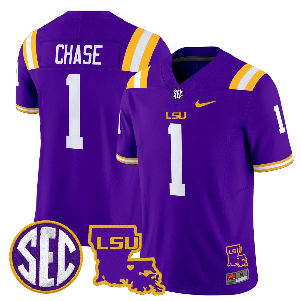 Ja'Marr Chase Jersey #1 LSU Tigers 2025 Louisiana Patch Stitched Purple by My Store