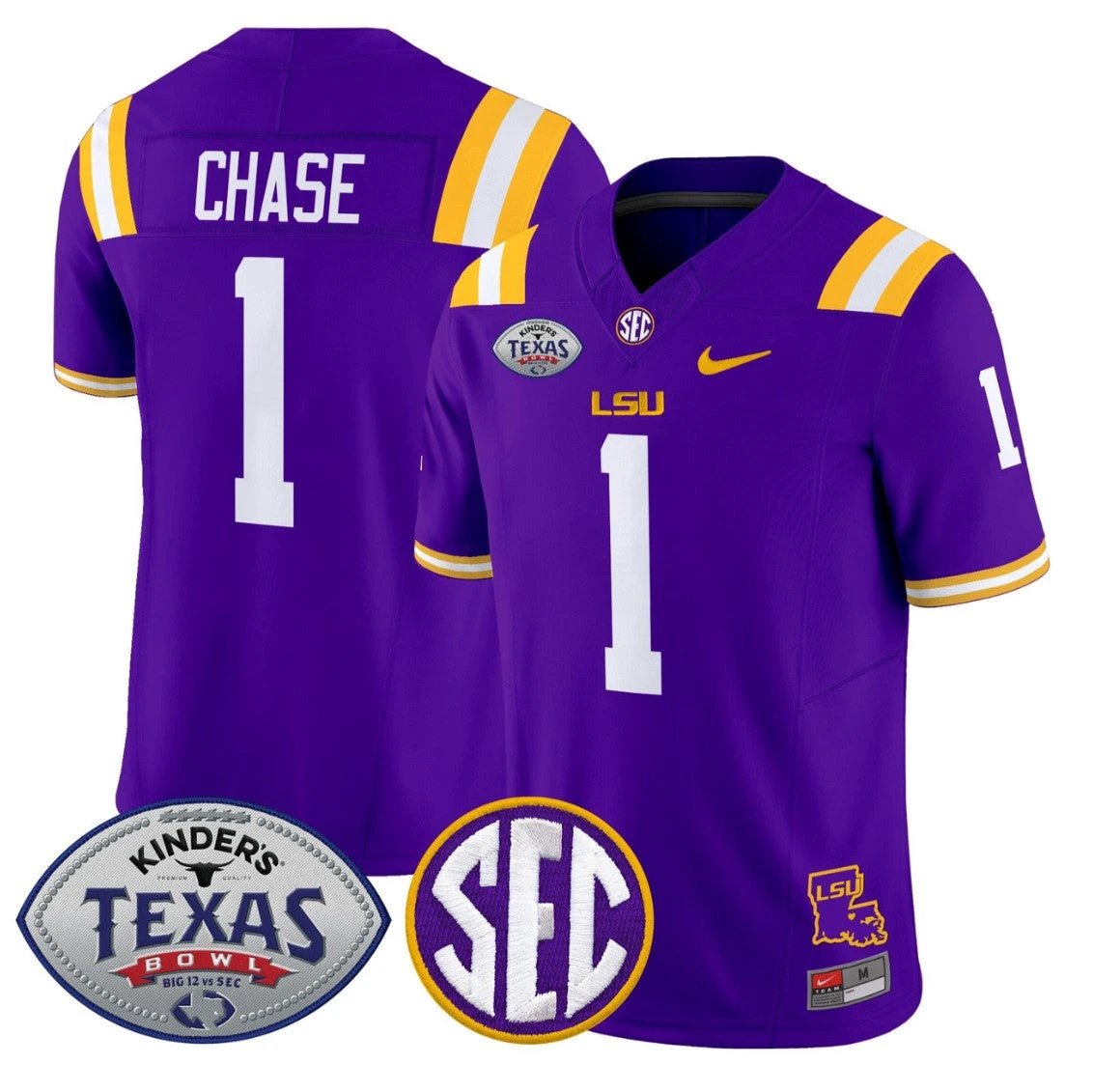 Ja'Marr Chase Jersey #1 LSU Tigers 2025 Texas Bowl Limited Stitched Purple by NCAA Football Jersey