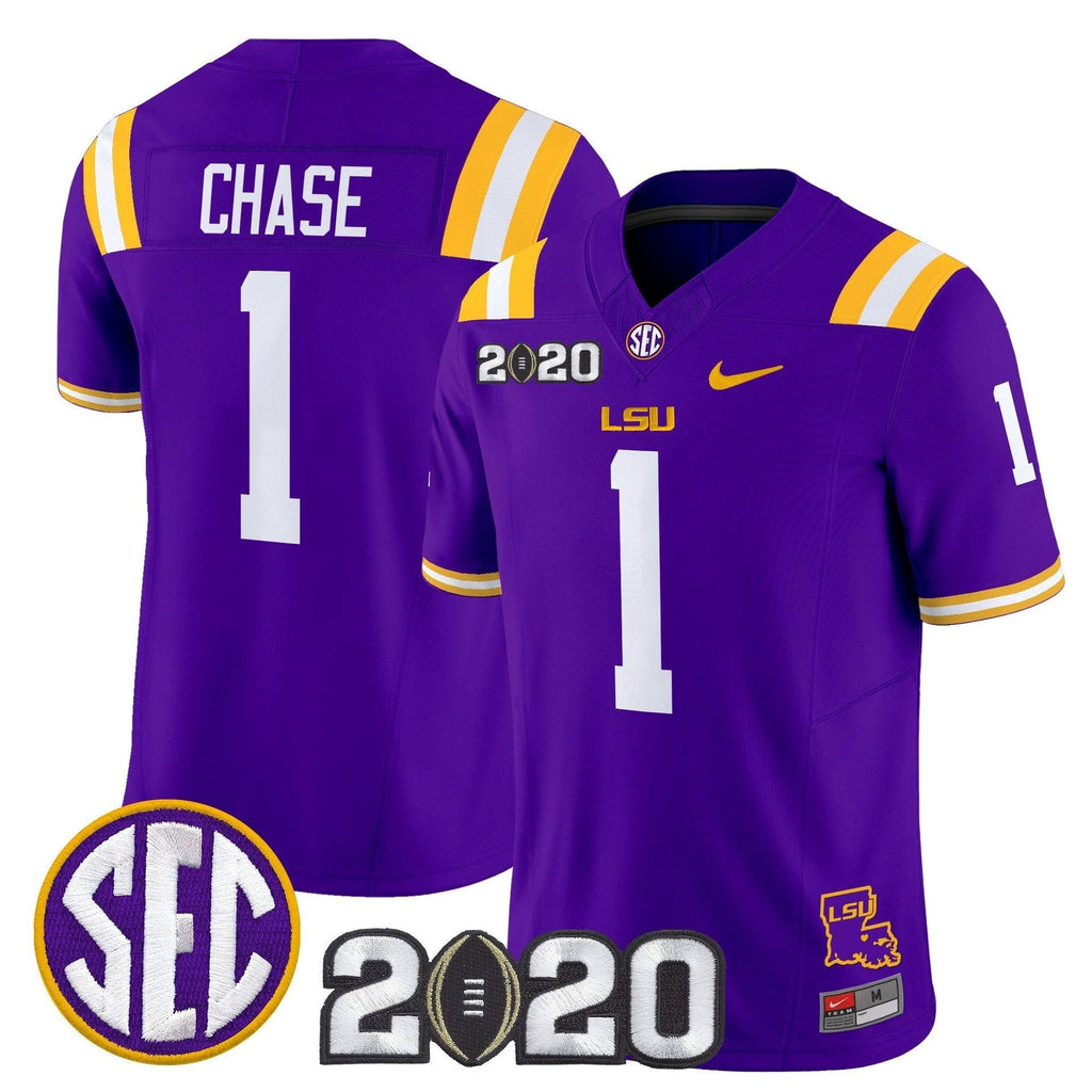 Ja'Marr Chase Jersey #1 LSU Tigers 2020 National Champions Stitched Purple by My Store NCAA Football Jerseys