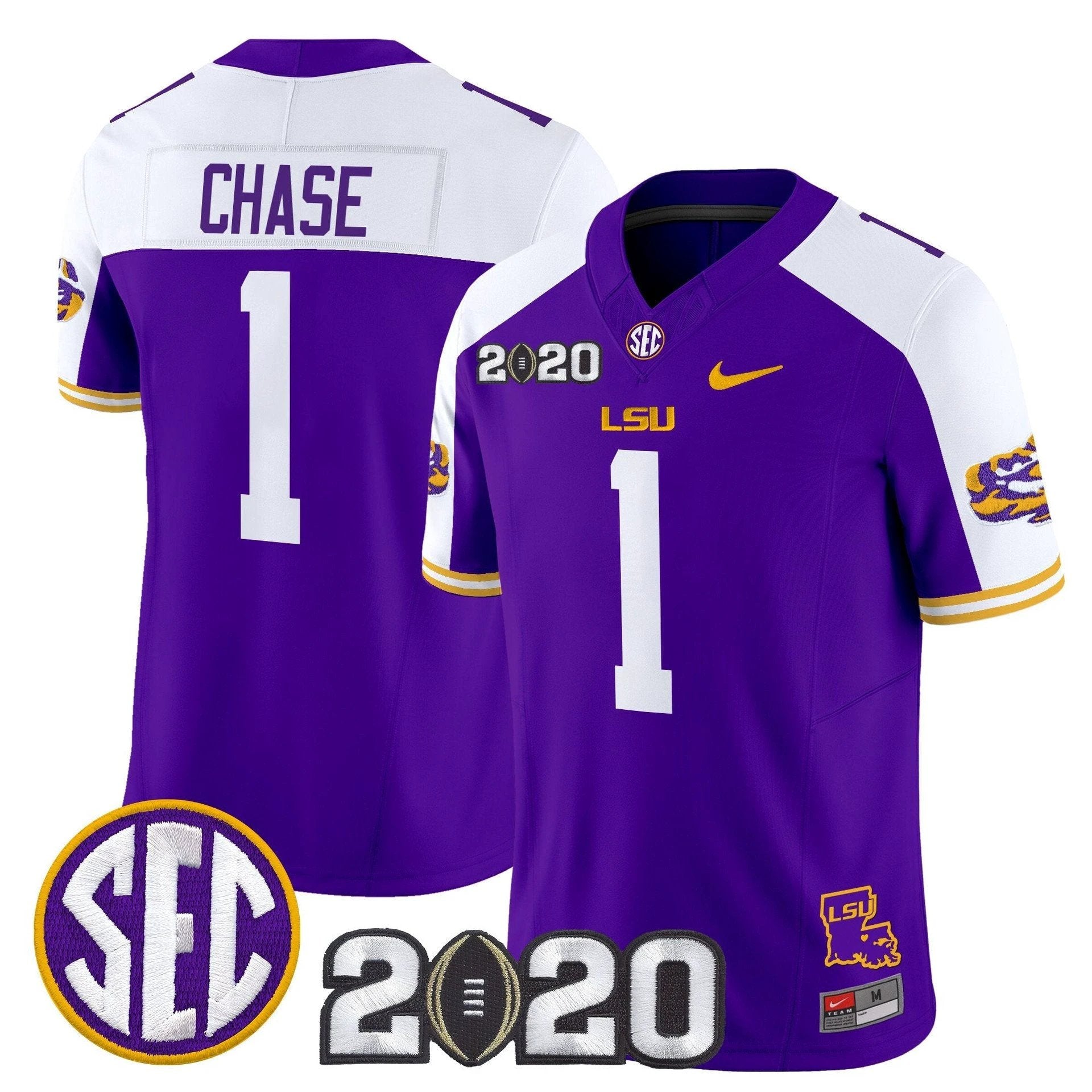 Ja'Marr Chase Jersey #1 LSU Tigers 2020 National Champions Stitched Purple Alter by My Store NCAA Football Jerseys