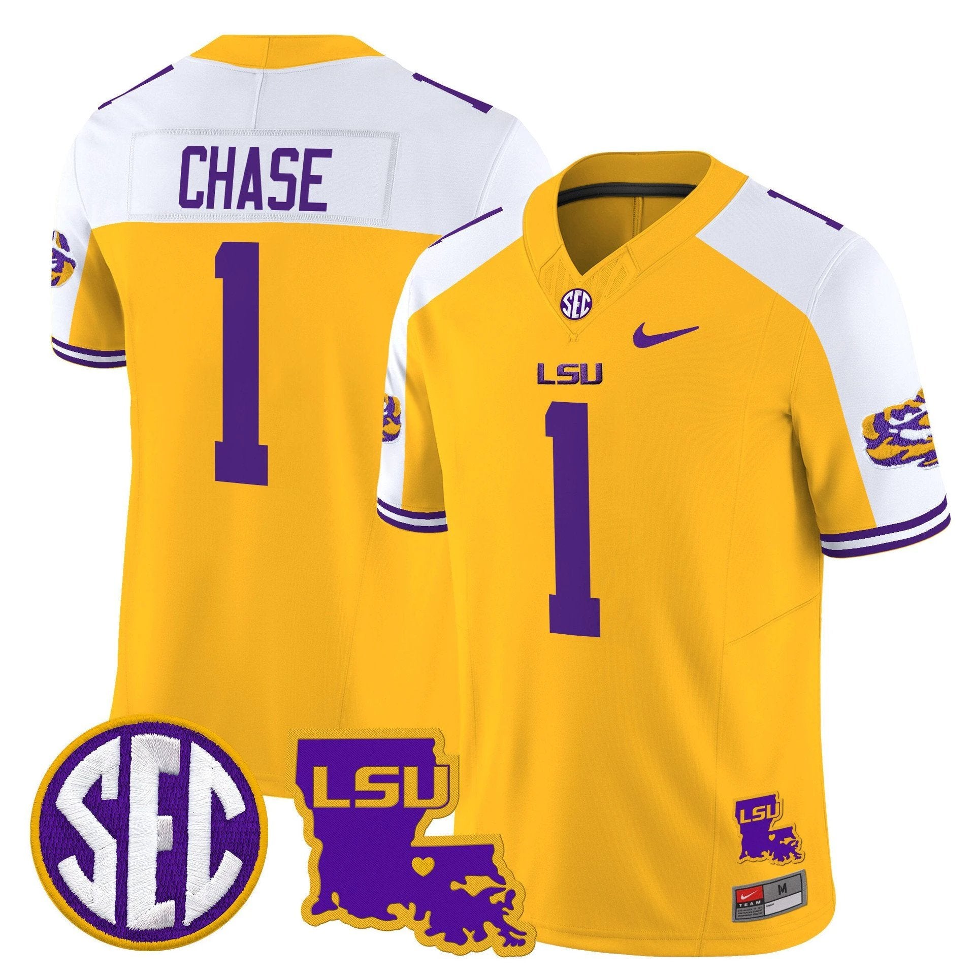 Ja'Marr Chase Jersey #1 LSU Tigers 2025 Louisiana Patch Stitched by My Store NCAA Football Jerseys