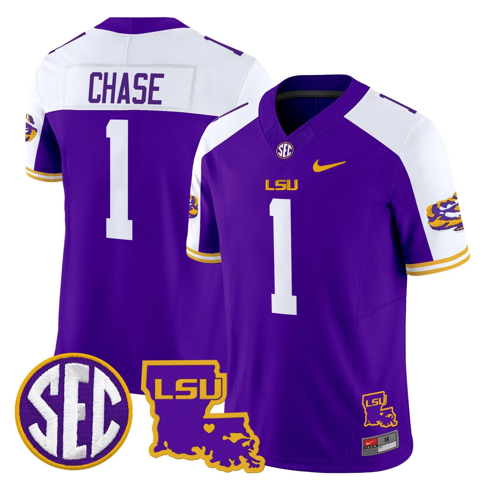 Ja'Marr Chase Jersey #1 LSU Tigers 2025 Louisiana Patch Stitched by My Store NCAA Football Jerseys