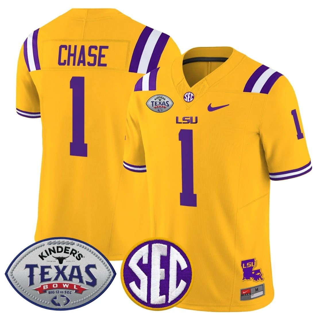 Ja'Marr Chase Jersey #1 LSU Tigers 2025 Texas Bowl Limited Stitched by My Store NCAA Football Jerseys