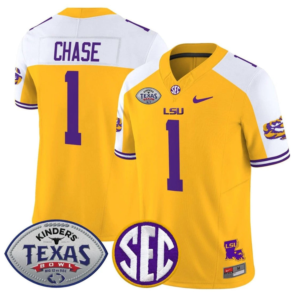 Ja'Marr Chase Jersey #1 LSU Tigers 2025 Texas Bowl Limited Stitched by My Store NCAA Football Jerseys