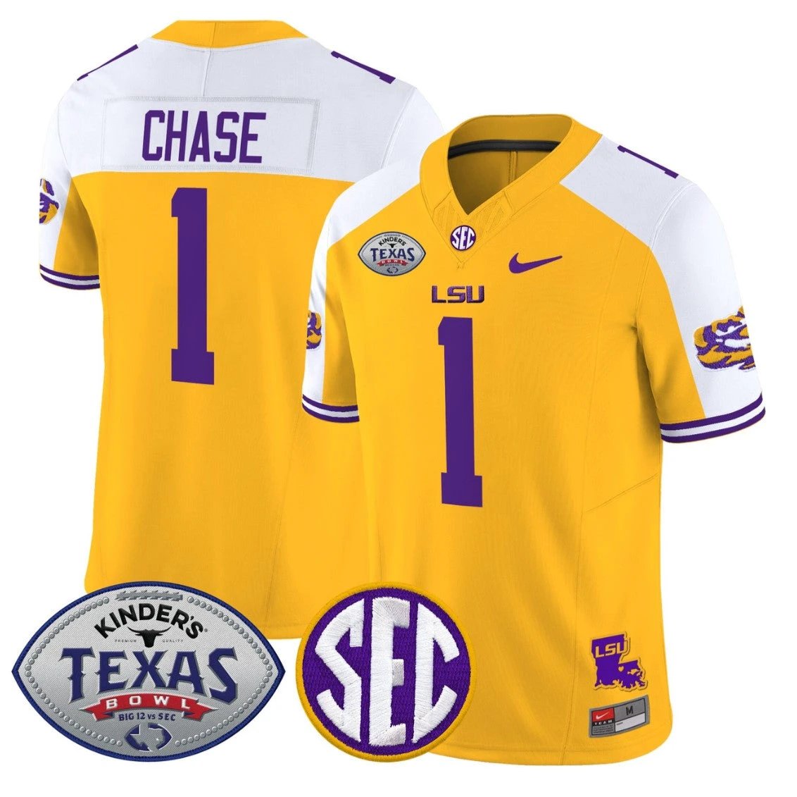 Ja'Marr Chase Jersey #1 LSU Tigers 2025 Texas Bowl Limited Stitched by My Store NCAA Football Jerseys