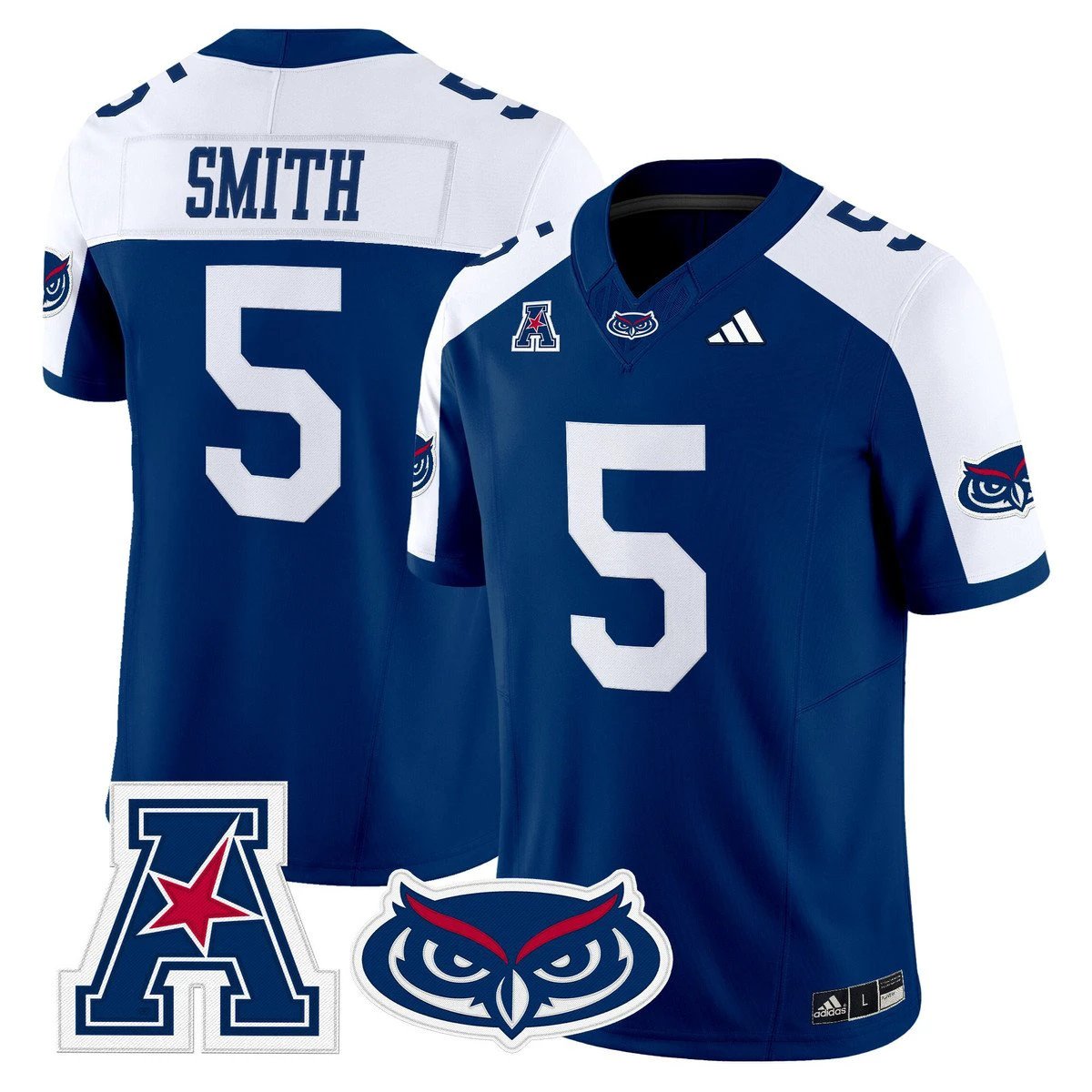 Jabari Smith Jersey #5 Florida Atlantic Owls 2025 All Stitched Blue Alter by My Store NCAA Football Jerseys