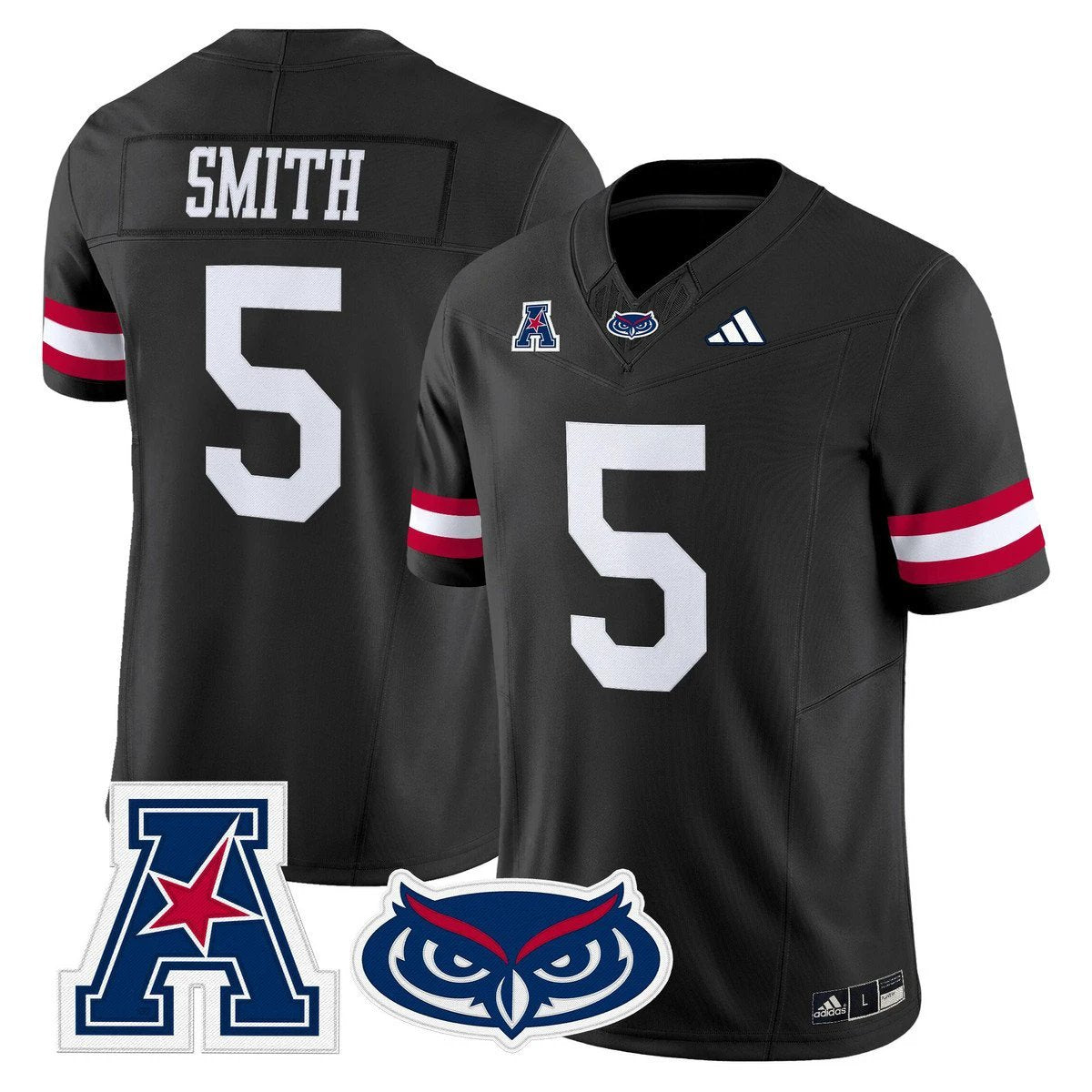 Jabari Smith Jersey #5 Florida Atlantic Owls 2025 All Stitched Black by My Store NCAA Football Jerseys