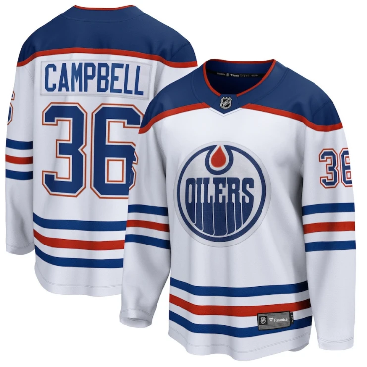 Jack Campbell 36 Edmonton Oilers Away Breakaway Jersey Men, White by Hockey David