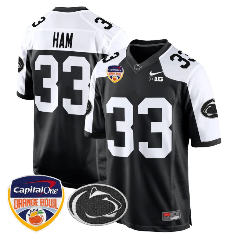 Jack Ham Jersey #33 Custom Penn State Orange Bowl Patch Black Alternate by My Store
