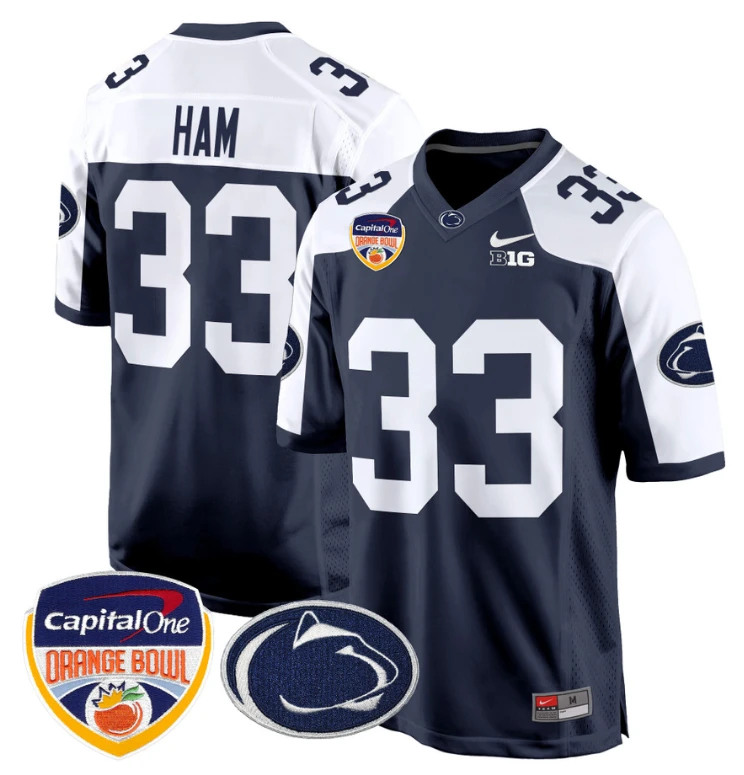 Jack Ham Jersey #33 Custom Penn State Orange Bowl Patch Navy Alternate by My Store