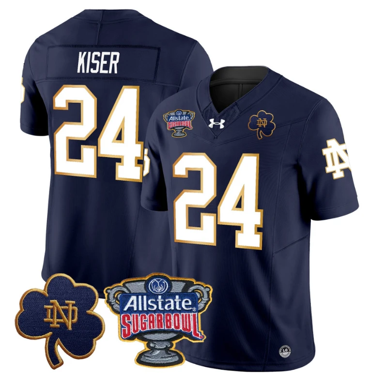 Jack Kiser Jersey #24 Notre Dame 2024 Sugar Bowl Patch Football Navy by NCAA Football Jersey