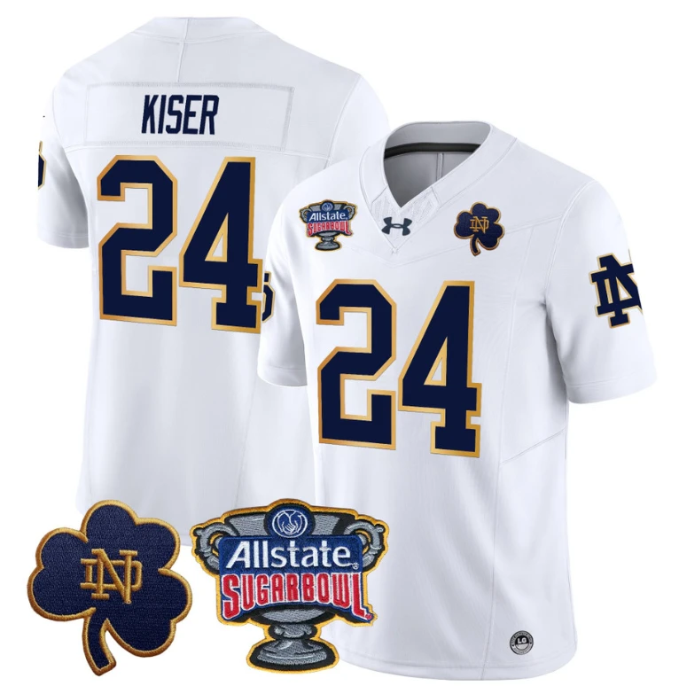 Jack Kiser Jersey #24 Notre Dame 2024 Sugar Bowl Patch Football White by NCAA Football Jersey