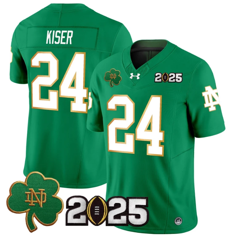 Jack Kiser Jersey #24 Notre Dame 2025 CFP Final Patch Green by NCAA Football Jersey