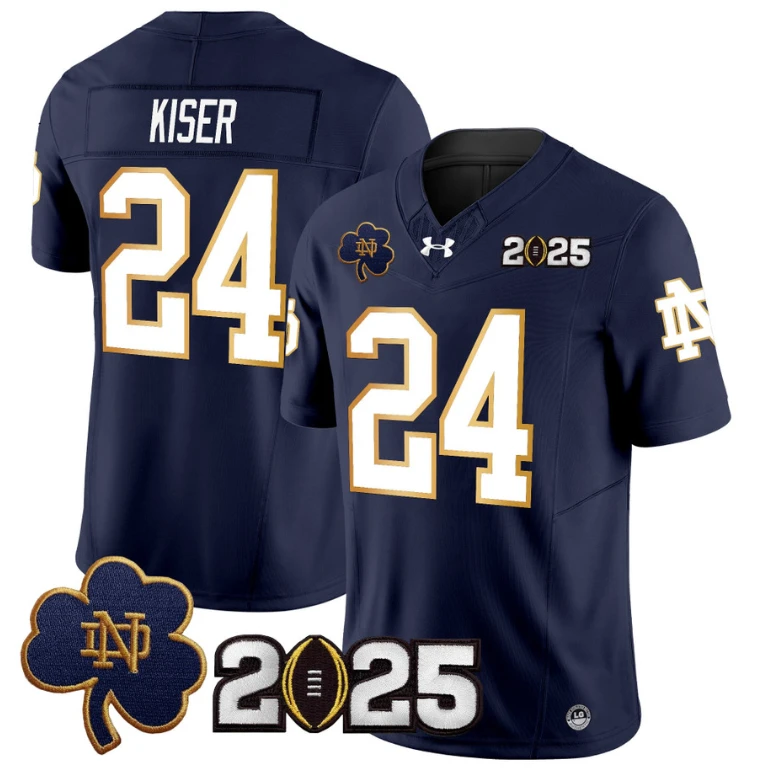 Jack Kiser Jersey #24 Notre Dame 2025 CFP Final Patch Navy by NCAA Football Jersey