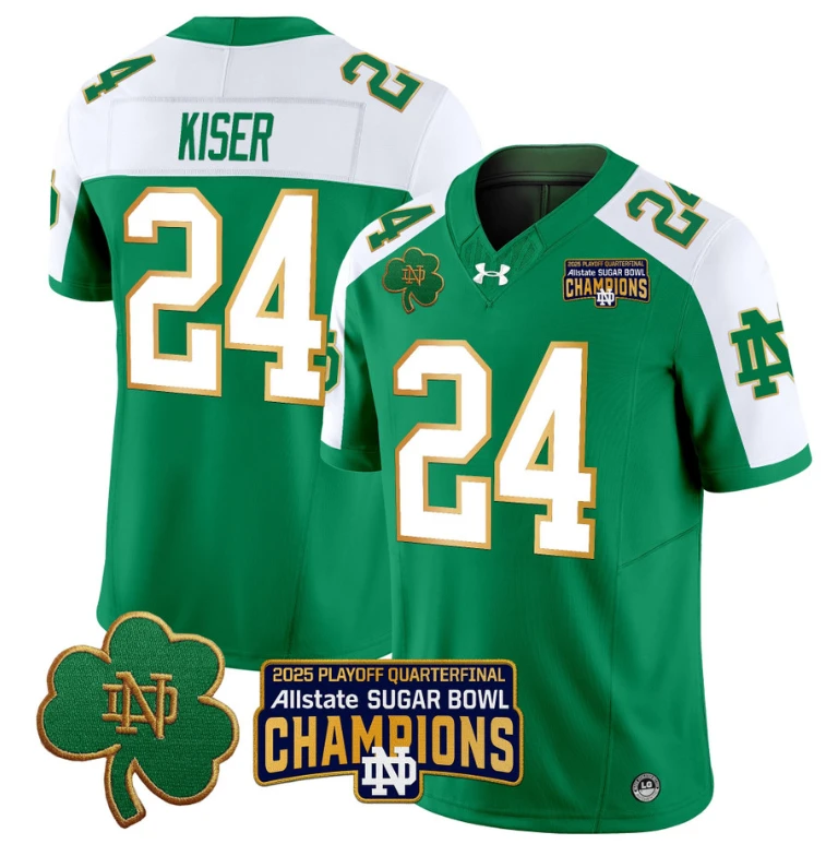 Jack Kiser Jersey #24 Notre Dame 2025 Sugar Bowl Champions Green Alternate by NCAA Football Jersey