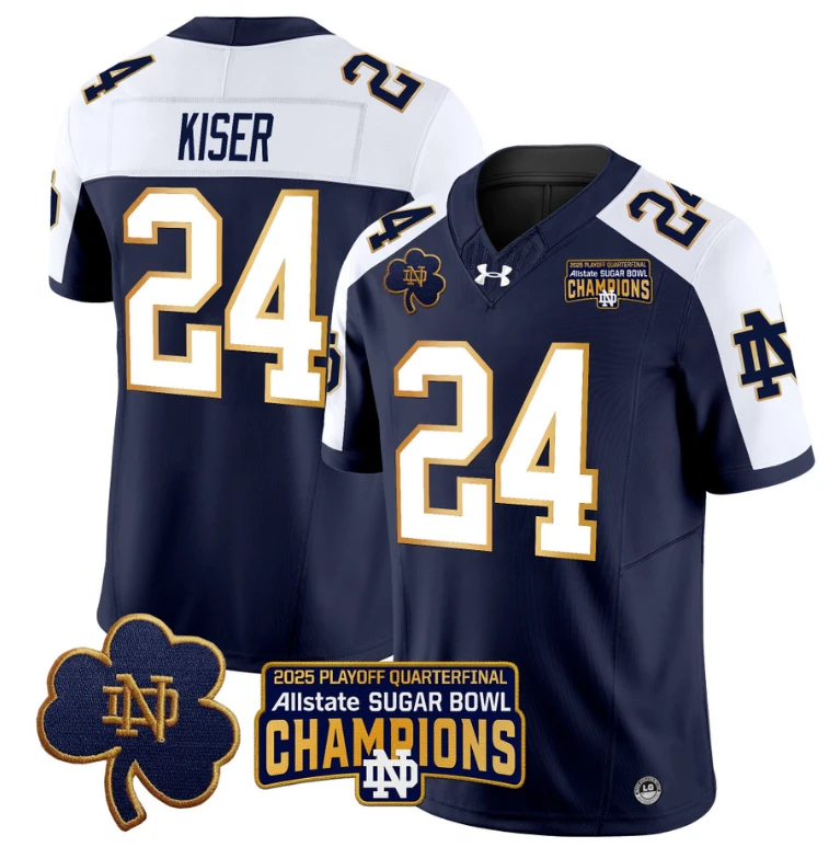 Jack Kiser Jersey #24 Notre Dame 2025 Sugar Bowl Champions Navy Alternate by NCAA Football Jersey