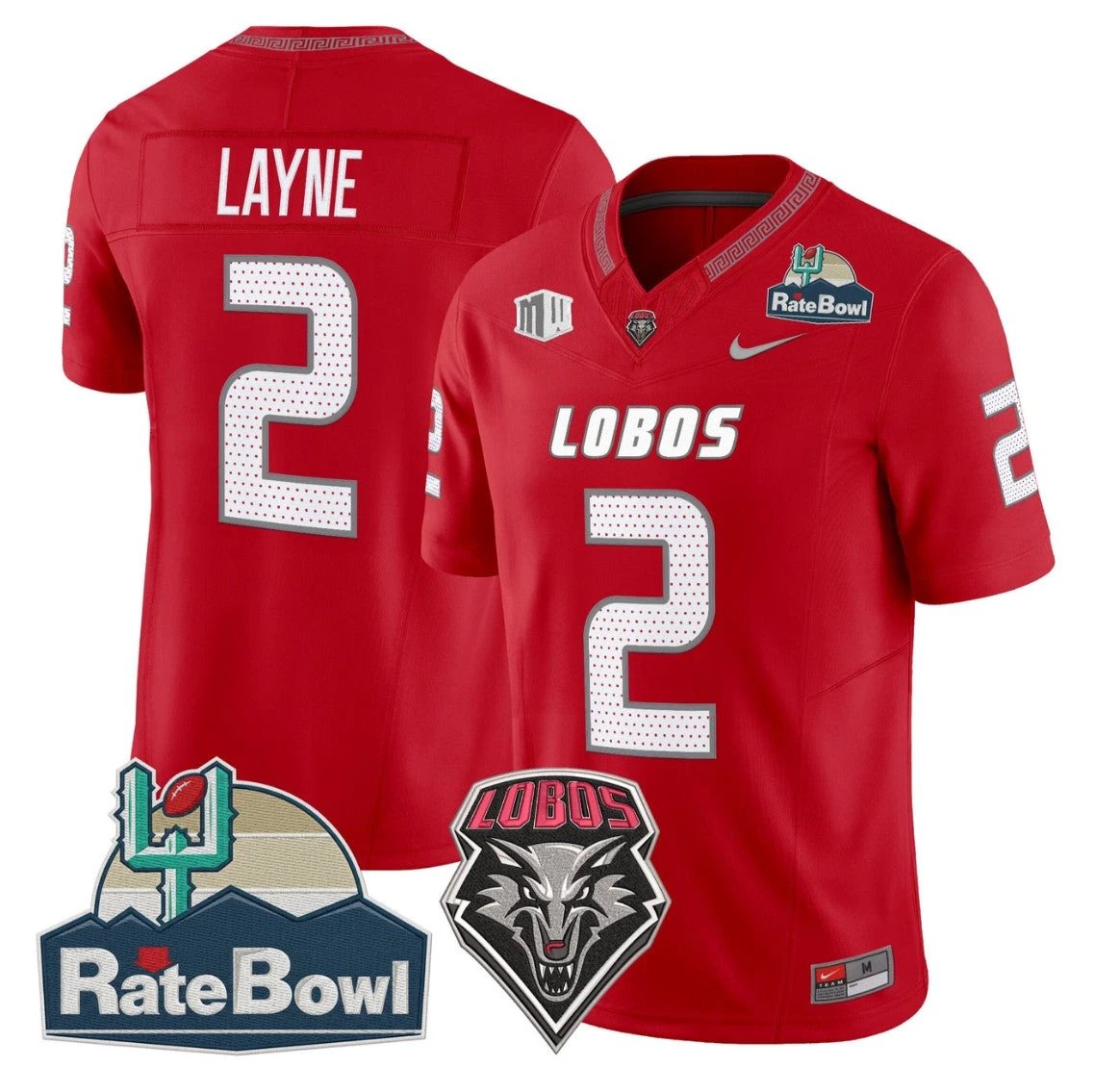Jack Layne Jersey #2 New Mexico Lobos 2025 Rate Bowl Stitched Red by NCAA Football Jersey