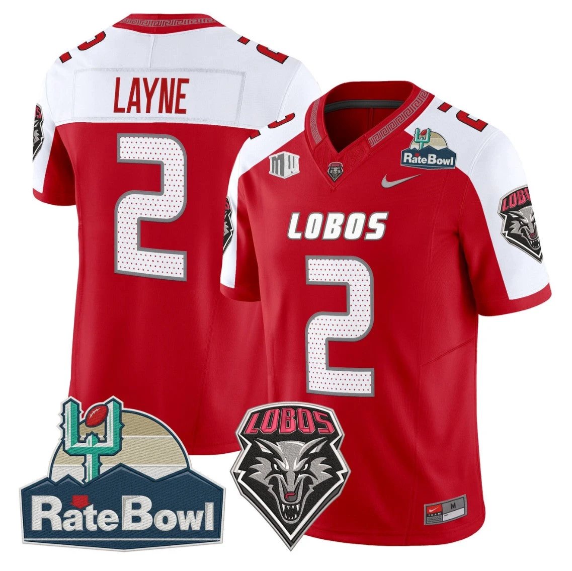 Jack Layne Jersey #2 New Mexico Lobos 2025 Rate Bowl Vapor Stitched Red Alternate by NCAA Football Jersey