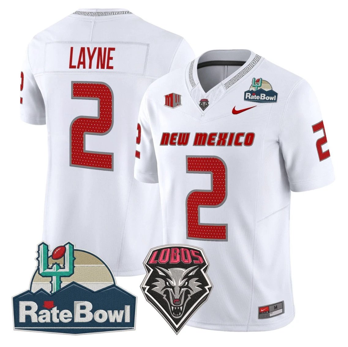 Jack Layne Jersey #2 New Mexico Lobos 2025 Rate Bowl Vapor Stitched White by NCAA Football Jersey