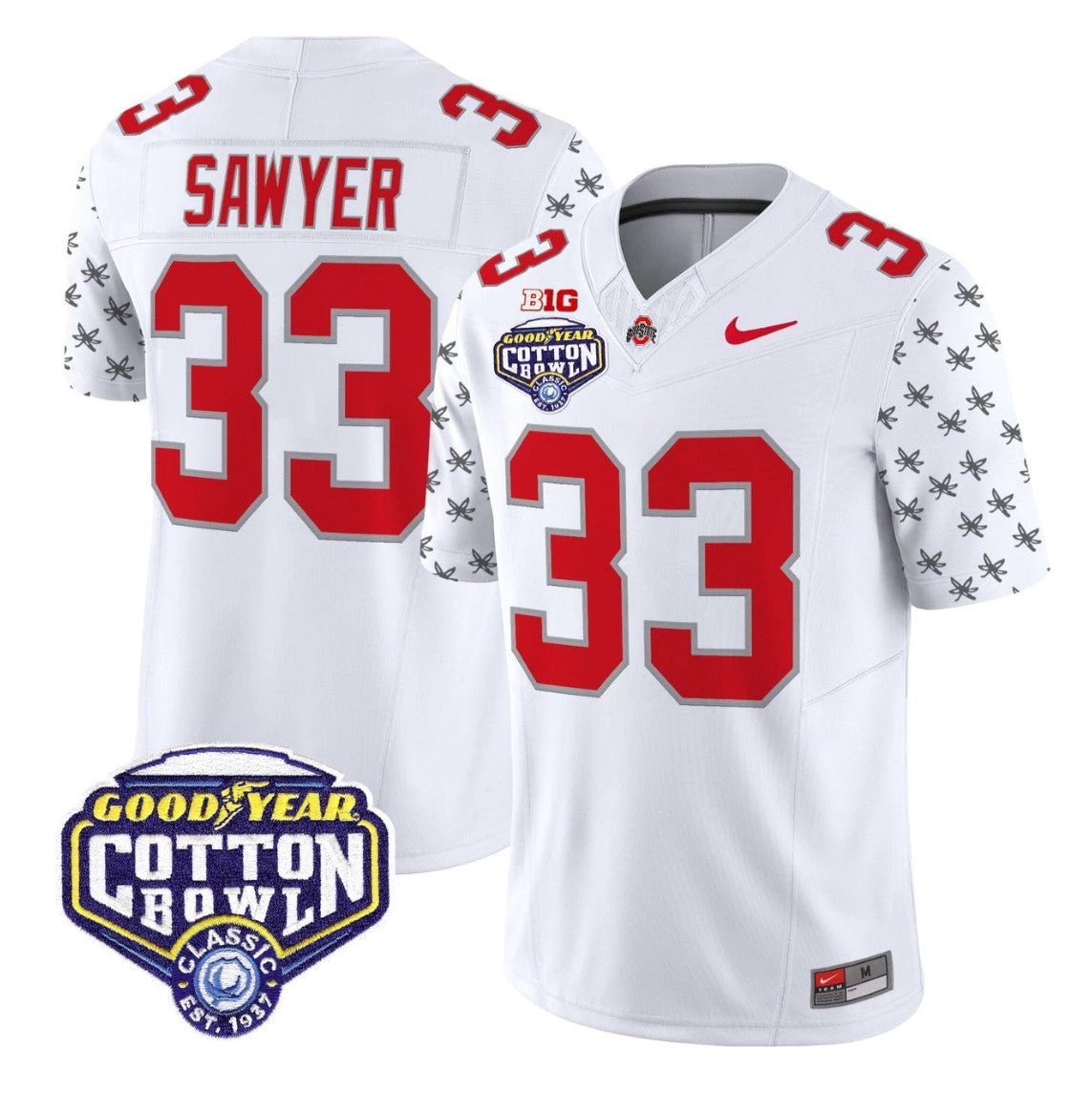 Jack Sawyer Jersey #33 Ohio State 2025 Cotton Bowl Patch Stitched White Limited by NCAA Football Jersey