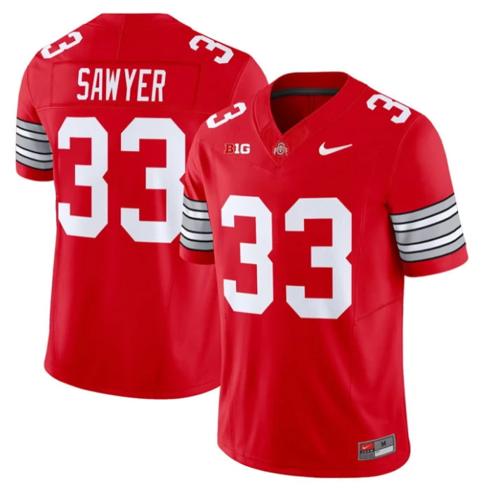 Jack Sawyer Jersey #33 Ohio State Heritage Stripe 2025-26 Stitched Red by NCAA Football Jersey