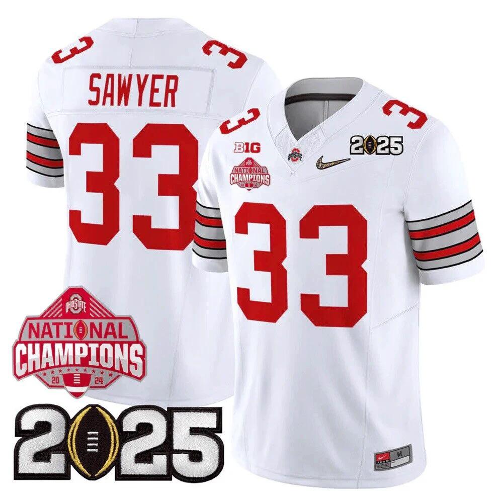 Jack Sawyer Jersey #33 Ohio State National Championships 2024 Patch White by NCAA Football Jersey