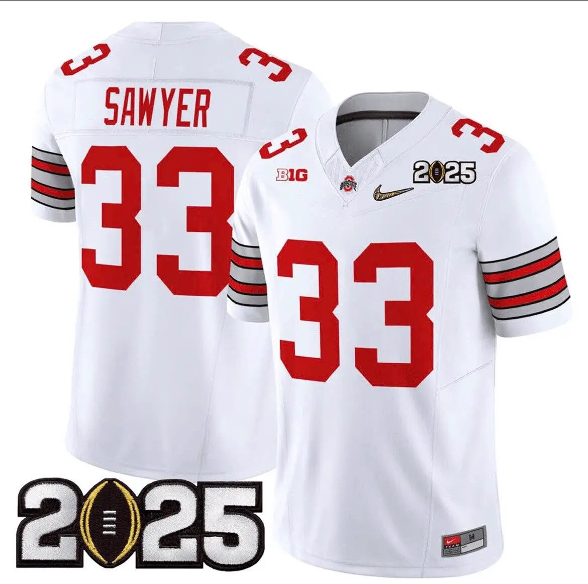 Jack Sawyer Jersey #33 Ohio State Natty 2025 Patch Stitched White by NCAA Football Jersey