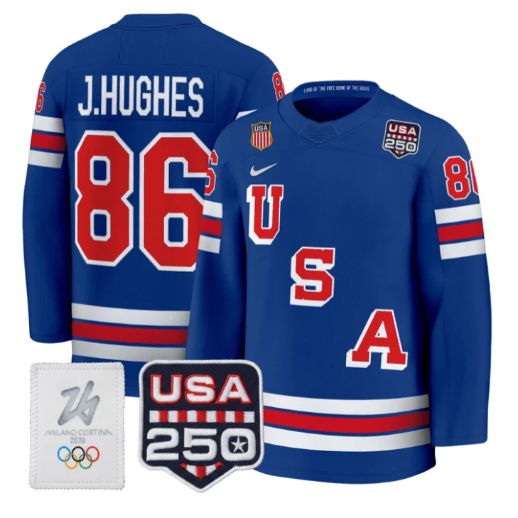 Jack Hughes Jersey #86 USA Olympic 250 Patch Premium Hockey 2026 Stitched by Hockey David
