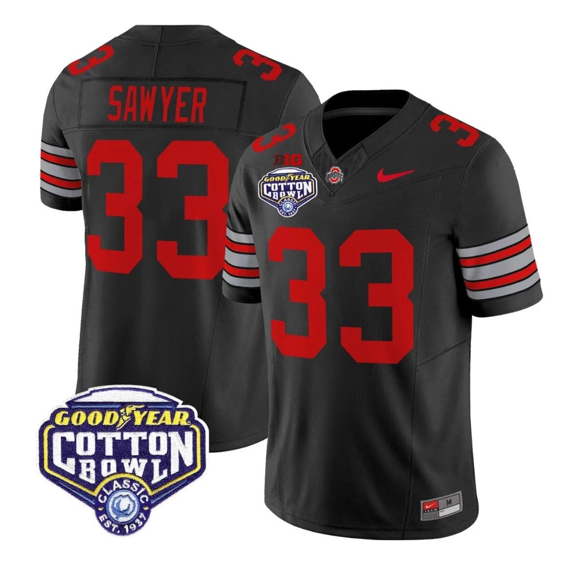 Jack Sawyer Jersey #33 Ohio State Heritage Stripe 2025 Cotton Bowl Stitched by My Store NCAA Football Jerseys
