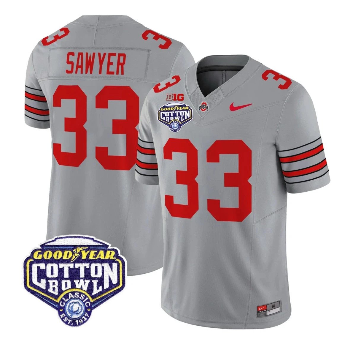 Jack Sawyer Jersey #33 Ohio State Heritage Stripe 2025 Cotton Bowl Stitched by My Store NCAA Football Jerseys