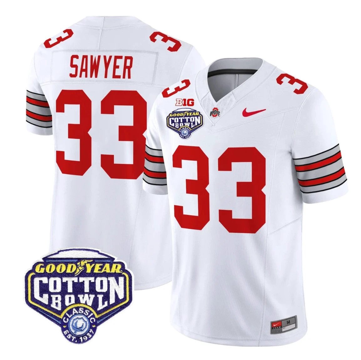 Jack Sawyer Jersey #33 Ohio State Heritage Stripe 2025 Cotton Bowl Stitched by My Store NCAA Football Jerseys