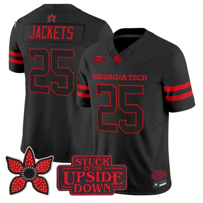 Jackets Jersey #25 Georgia Tech Yellow Jackets Stranger Things Edition Stitched by NCAA Football Jersey