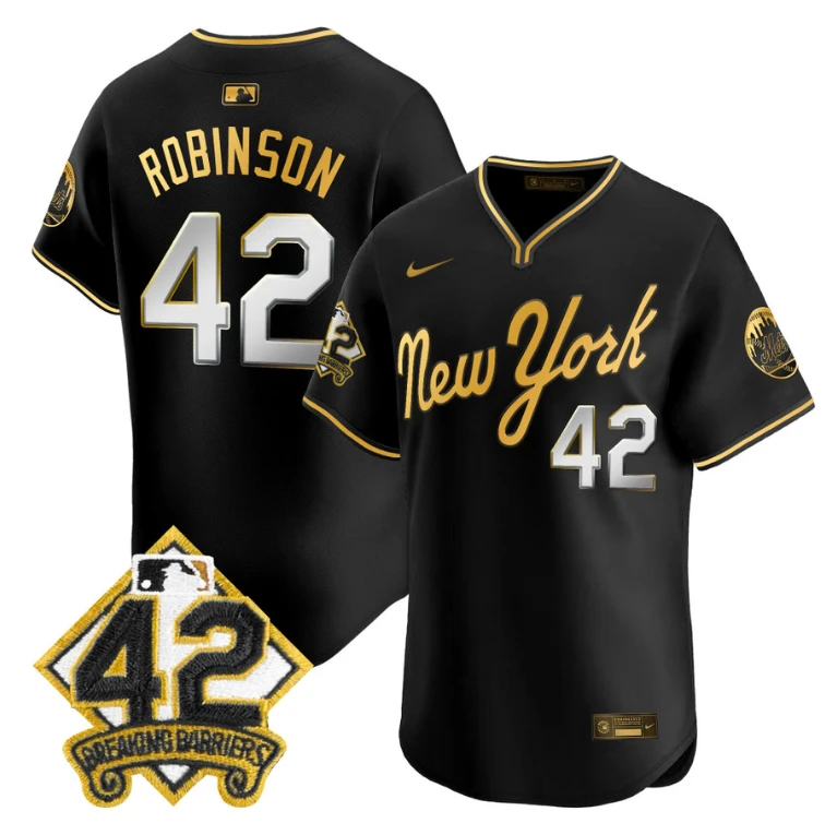 Jackie Robinson Jersey #42 New York Mets 2025 Road Alternate Stitched Black Gold by My Store