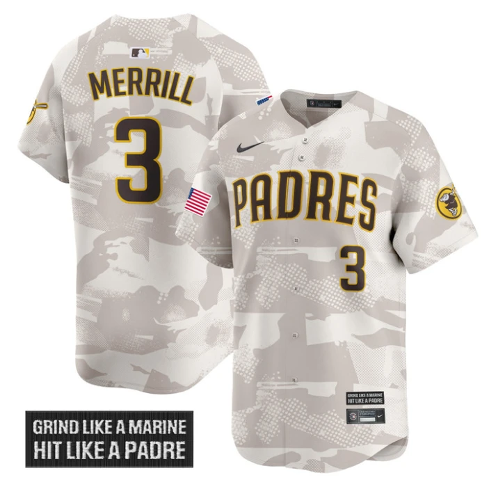 Jackson Merrill Jersey #3 San Diego Padres 2025 Armed Forces Day Vapor Stitched Camo by My Store