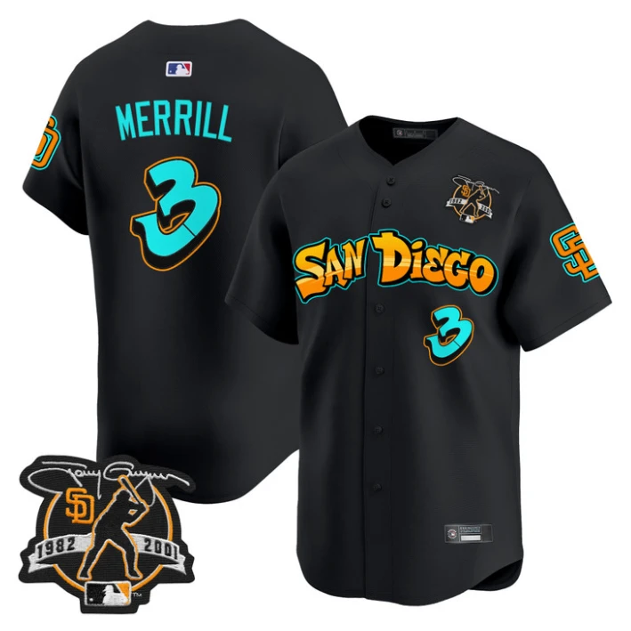 Jackson Merrill Jersey #3 San Diego Padres Graffiti Barrio Edition Black by My Store