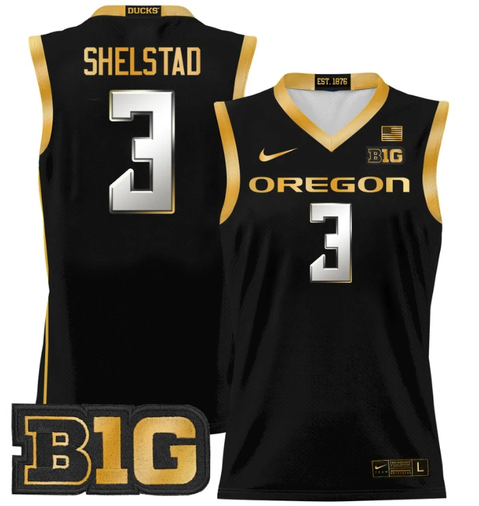 Jackson Shelstad Jersey #3 Oregon Ducks 2024 Lightweight Basketball Black Gold by My store basketball