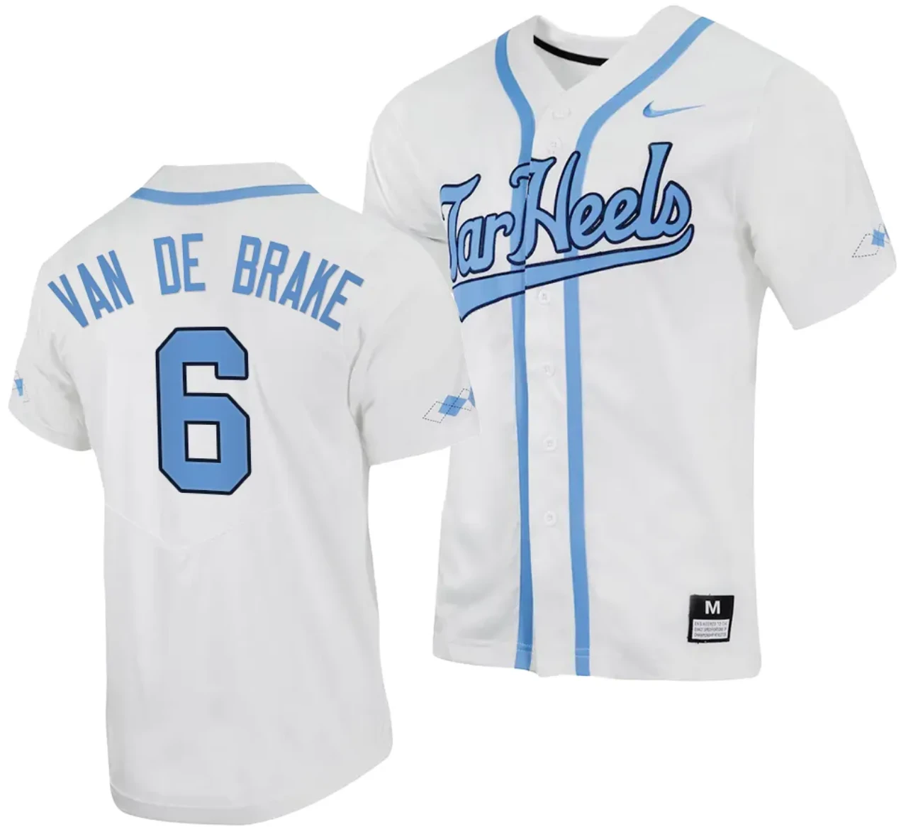 Jackson Van De Brake Jersey #6 North Carolina Tar Heels Baseball White Full-Button by My Store