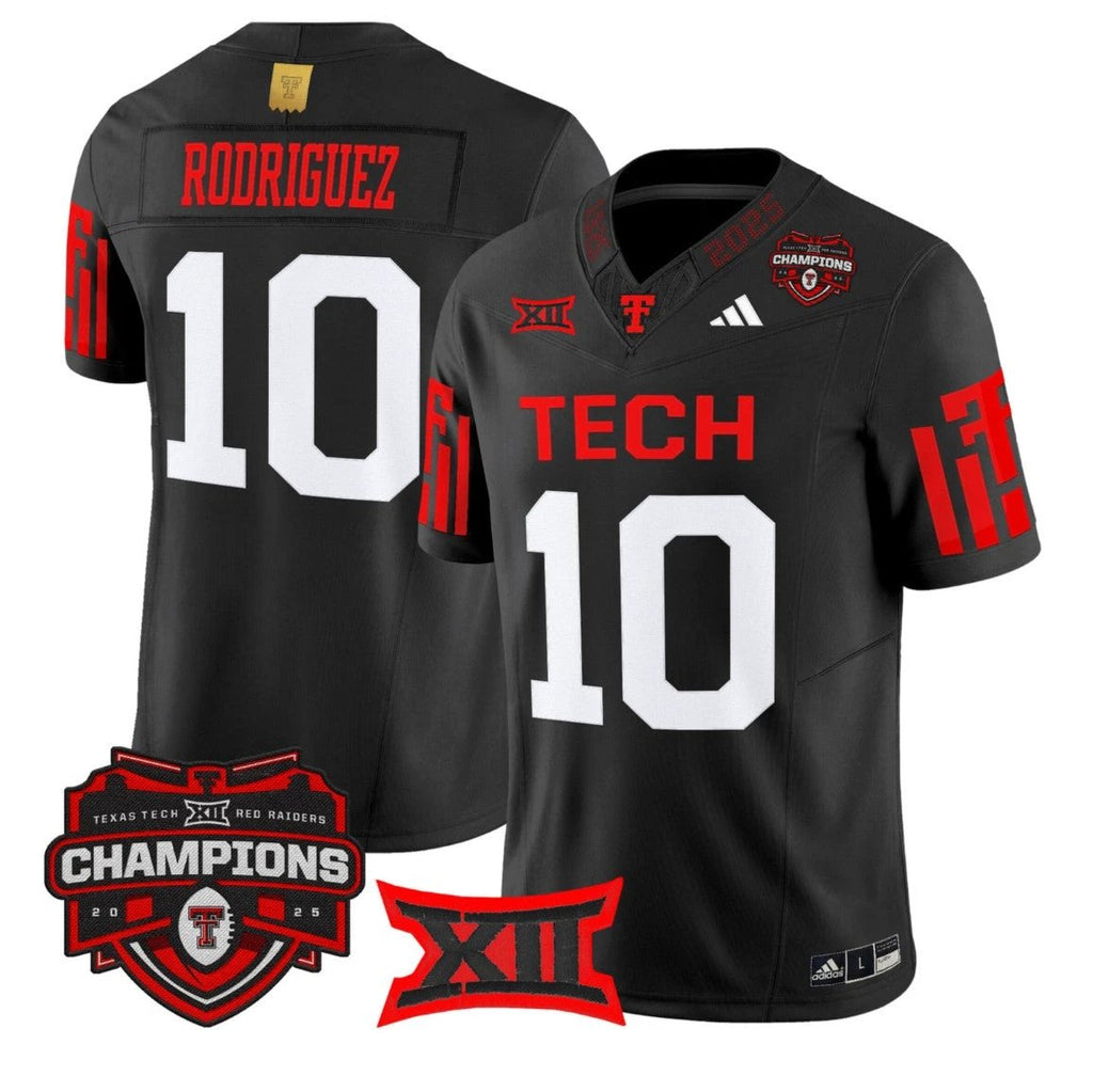 Jacob Rodriguez Jersey #10 Texas Tech 2025 Big 12 Champions Stitched by My Store NCAA Football Jerseys