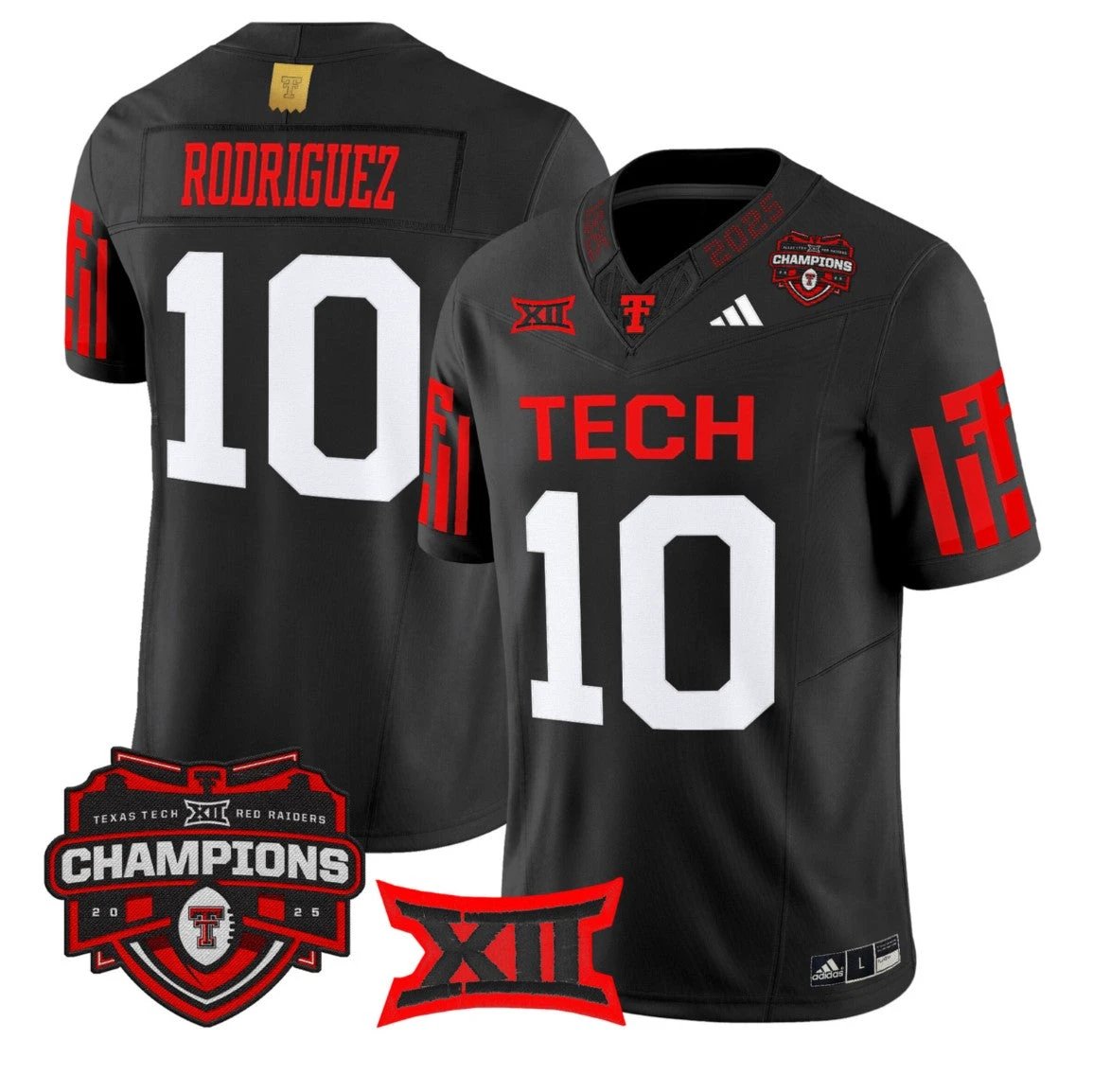 Jacob Rodriguez Jersey #10 Texas Tech 2025 Big 12 Champions Stitched by My Store NCAA Football Jerseys