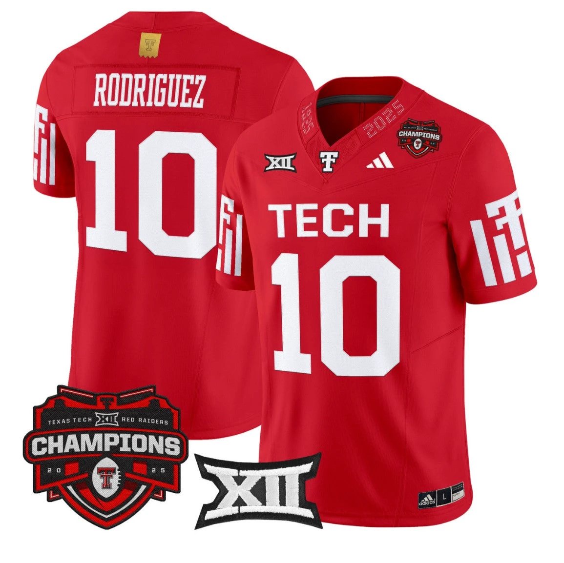 Jacob Rodriguez Jersey #10 Texas Tech 2025 Big 12 Champions Stitched by My Store NCAA Football Jerseys