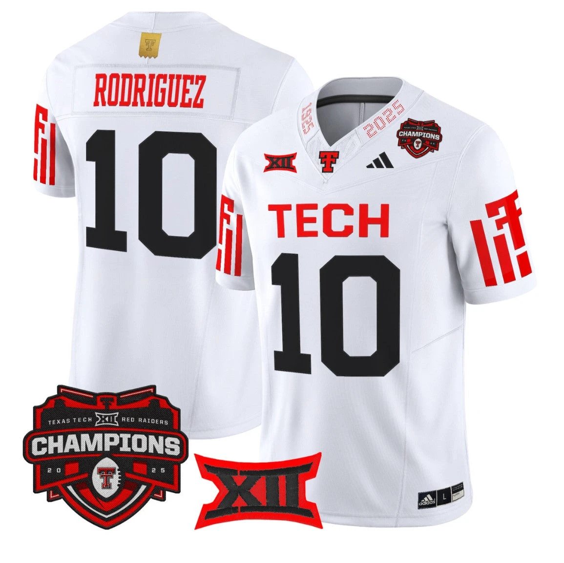 Jacob Rodriguez Jersey #10 Texas Tech 2025 Big 12 Champions Stitched by My Store NCAA Football Jerseys