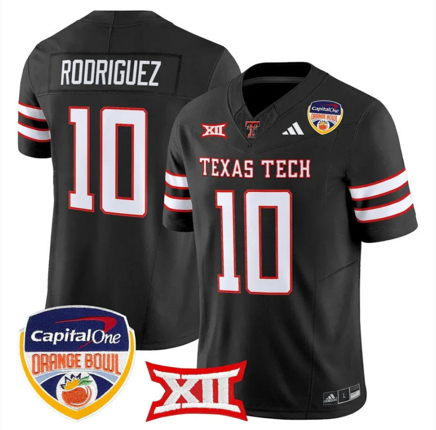 Jacob Rodriguez Jersey #10 Texas Tech 2025 Orange Bowl Patch V2 Stitched by My Store NCAA Football Jerseys