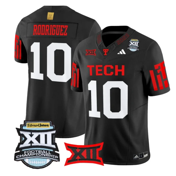 Jacob Rodriguez Jersey #10 Texas Tech Red Raiders 2025 Big 12 Championship by My Store NCAA Football Jerseys