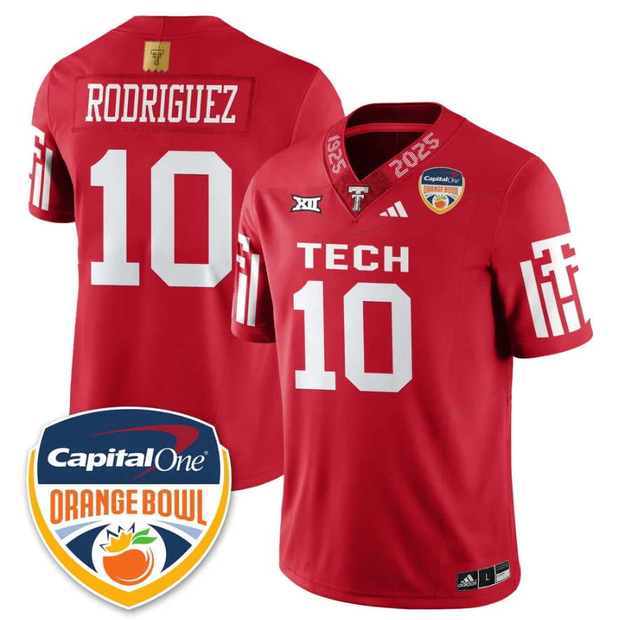 Jacob Rodriguez Jersey #10 Texas Tech Red Raiders Orange Bowl Stitched by My Store NCAA Football Jerseys
