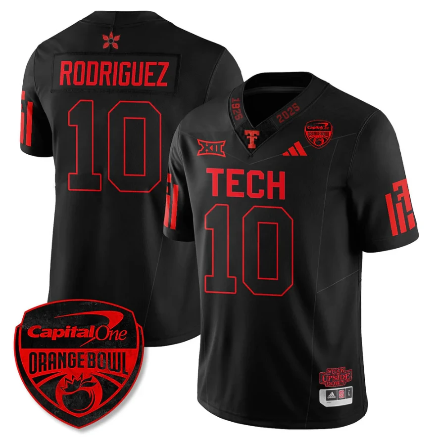Jacob Rodriguez Jersey #10 Texas Tech Red Raiders Stranger Things Orange Bowl Stitched by My Store NCAA Football Jerseys