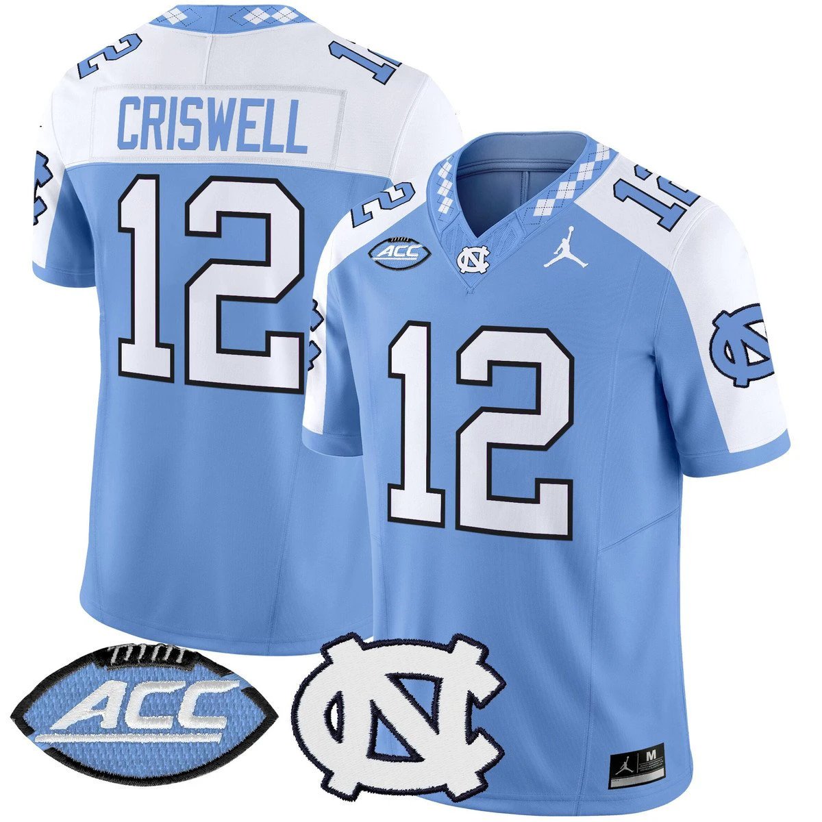 Jacolby Criswell Jersey #12 North Carolina Tar Heels 2025 Stitched by My Store NCAA Football Jerseys